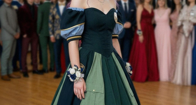 My Daughter Made Her Prom Dress Out of Her Late Fatherโs Uniform โ When Her Mean Classmate Poured Punch on It, the Girlโs Mother Grabbed the Mic and Said Something That Froze the Whole Gym